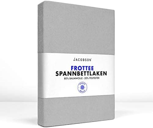 Jacobson Premium Frottee-Spannbettlaken aus Baumwolle, 200 g/m² (120–130 x 200 cm) – Grau