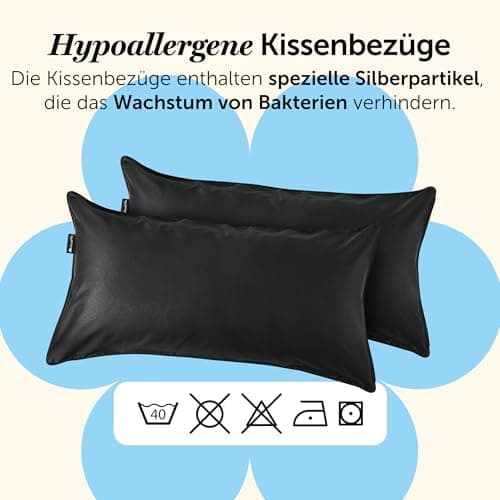 Cloudpillo Kissenbezug 40x80 cm 2er‑Pack – Premium atmungsaktive Baumwolle, ultraweich, mit Reißverschluss, antibakterie