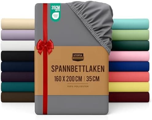 Utopia Bedding Spannbettlaken 180×200 cm – Grau, gebürstete Polyester‑Mikrofaser, OEKO‑TEX zertifiziert