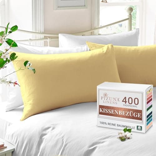 Pizuna Kissenbezüge 2er-Pack 40 x 80 cm Dunkelblau – 100% Langstapel-Baumwolle, 400 Fadenzahl