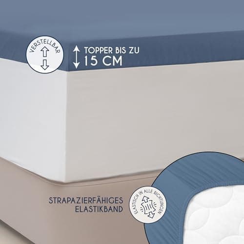 Dreamzie Topper-Spannbettlaken 180×200–200×200 cm – Jersey-Baumwolle 150 g/m², OEKO‑TEX STANDARD 100, extra niedrige Sei