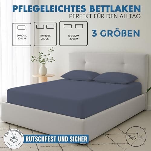 Spannbettlaken 90x200 cm – 100% Baumwoll‑Jersey, Tiefes Laken bis 25 cm – Weiß