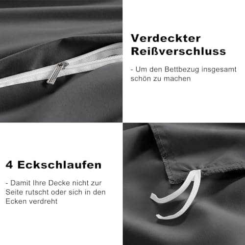 WAVVE Bettwäsche 135x200 – 4‑teiliges Mikrofaser‑Set Anthrazit (inkl. 2×80×80 cm Kissenbezüge) mit Reißverschluss, OEKO‑