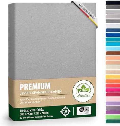 Premium Spannbettlaken – 97% Mako-Jersey-Baumwolle, 3% Elasthan | Boxspringbett-geeignet 90×200–100×220 cm