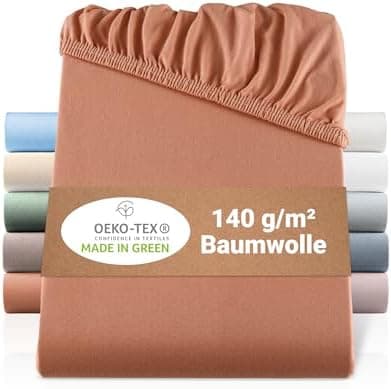 BaSaTex Bio-Jersey Spannbettlaken 120x200 cm – 100% Bio-Baumwolle, GOTS-zertifiziert – Taupe