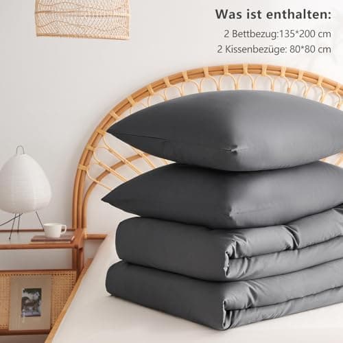 WAVVE Bettwäsche 135x200 – 4‑teiliges Mikrofaser‑Set Anthrazit (inkl. 2×80×80 cm Kissenbezüge) mit Reißverschluss, OEKO‑