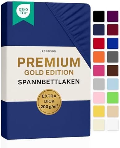 Jacobson Premium Spannbettlaken – Jersey-Baumwolle 200 g/m² mit Elasthan, 180x200–200x200 cm