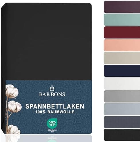 BARBONS Spannbettlaken 140x200 cm – 100% Baumwolle Jersey, für Boxspringbett & Matratzen bis 27 cm – Hellgrau