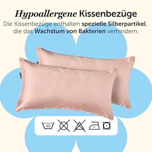 Cloudpillo Kissenbezug 40x80 cm 2er‑Pack – Premium atmungsaktive Baumwolle, ultraweich, mit Reißverschluss, antibakterie