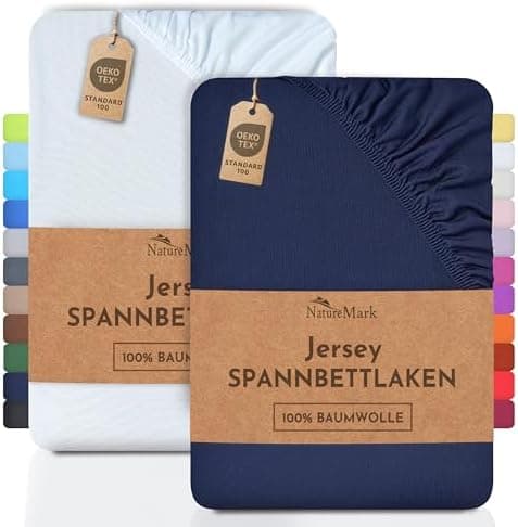 NatureMark Jersey-Spannbettlaken 2er-Pack – 100% Baumwolle, 90 x 200–100 x 200 cm, Creme/Natur