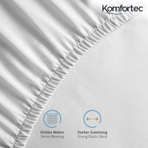Komfortec Spannbettlaken 90x200 cm Jersey-Baumwolle – OEKO-TEX® Standard 100, Rundumgummizug für perfekte Passform, Weiß