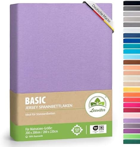 leevitex® Spannbettlaken 180x200–200x200 cm | 100% Jersey-Baumwolle | für Matratzen bis 25 cm