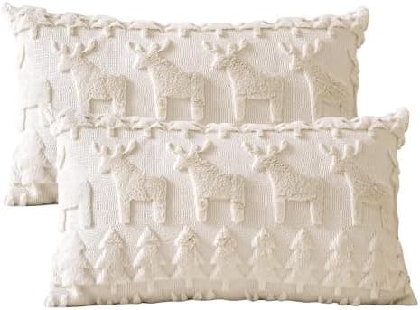 Artscope 2er-Set Kissenbezüge (40x40 cm) – weicher Kurzplüsch Wollsamt, Schneeflocke Creme Beige