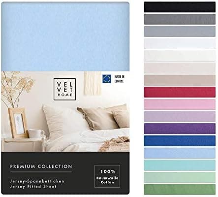VelvetHome Spannbettlaken 120 x 200 cm – 100% gekämmte Baumwolle (Jersey), passend für Matratzen bis 25 cm