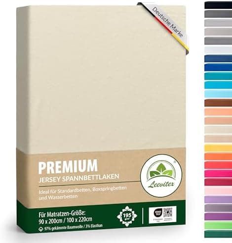 Premium Spannbettlaken – 97% Mako-Jersey-Baumwolle, 3% Elasthan | Boxspringbett-geeignet 90×200–100×220 cm