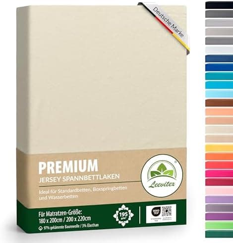 Premium Spannbettlaken – 97% Mako-Jersey-Baumwolle, 3% Elasthan | Boxspringbett-geeignet 90×200–100×220 cm
