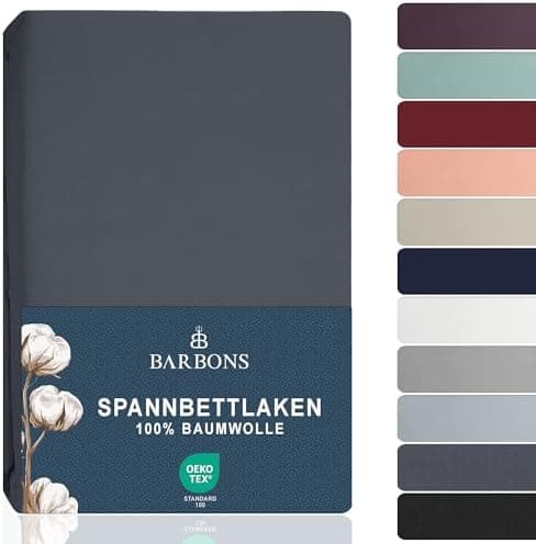 BARBONS Spannbettlaken 140x200 cm – 100% Baumwolle Jersey, für Boxspringbett & Matratzen bis 27 cm – Hellgrau