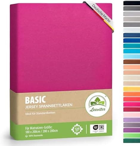 leevitex® Spannbettlaken 180x200–200x200 cm | 100% Jersey-Baumwolle | für Matratzen bis 25 cm