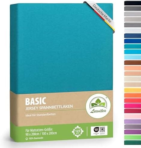 leevitex® Spannbettlaken 180x200–200x200 cm | 100% Jersey-Baumwolle | für Matratzen bis 25 cm