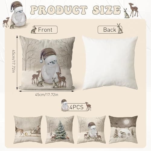 Aitsite 4er-Pack Weihnachts-Kissenbezüge 45 x 45 cm – Winterliche Dekoration für Sofa & Wohnzimmer