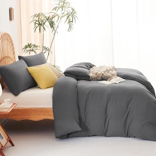 WAVVE Bettwäsche 135x200 – 4‑teiliges Mikrofaser‑Set Anthrazit (inkl. 2×80×80 cm Kissenbezüge) mit Reißverschluss, OEKO‑