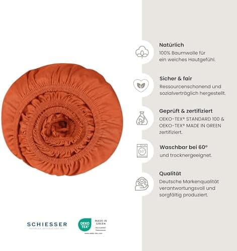 Schiesser Spannbettlaken Jessi – 100% gekämmte Baumwolle aus nachhaltiger Produktion | 180–190×200 cm, Matratzenhöhe bis