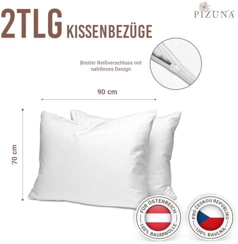 Pizuna Kissenbezüge 2er-Pack 40 x 80 cm Dunkelblau – 100% Langstapel-Baumwolle, 400 Fadenzahl