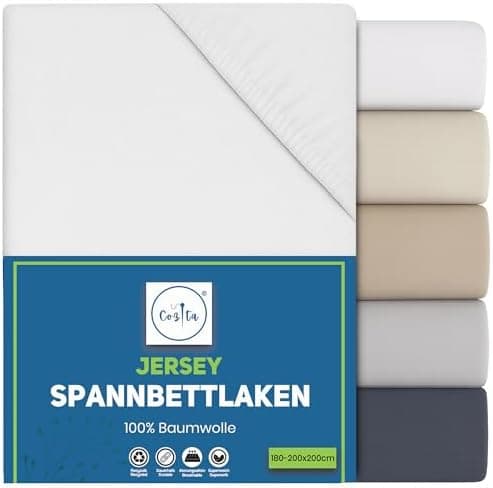 Spannbettlaken 90x200 cm – 100% Baumwoll‑Jersey, Tiefes Laken bis 25 cm – Weiß