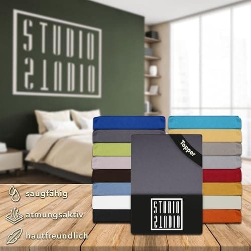 STUDIO Basic Spannbettlaken 200×220 cm – Jersey aus 100% gekämmter Baumwolle, elastisch & bügelfrei, passend für Matratz