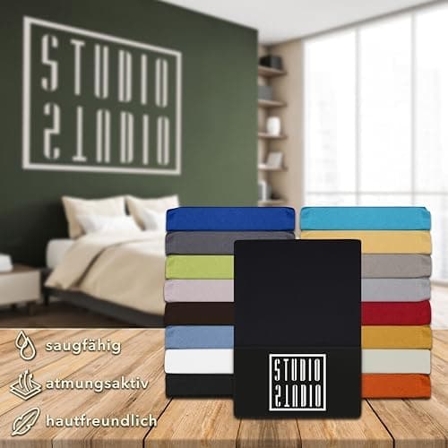 STUDIO Spannbettlaken Jersey – 97 % Baumwolle / 3 % Elastan – 120×200 / 120×220 / 130×200 / 130×220 cm, passend für Matr