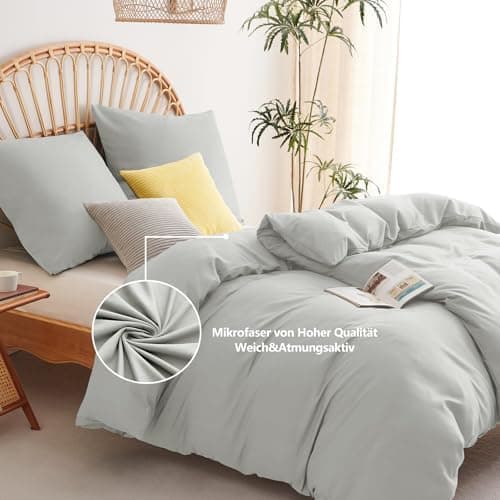 WAVVE Bettwäsche 135x200 – 4‑teiliges Mikrofaser‑Set Anthrazit (inkl. 2×80×80 cm Kissenbezüge) mit Reißverschluss, OEKO‑