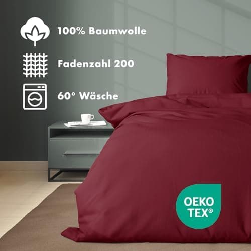 JACOBSON Bettwäsche 135x200 – 100% Baumwolle Perkal, OEKO‑TEX, 2‑teilig (135x200 + 80x80) mit Reißverschluss, Anthrazit