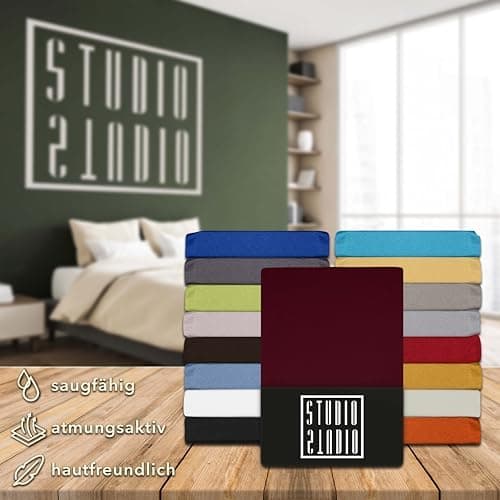 STUDIO Spannbettlaken Jersey – 97 % Baumwolle / 3 % Elastan – 120×200 / 120×220 / 130×200 / 130×220 cm, passend für Matr