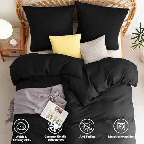 WAVVE Bettwäsche 135x200 – 4‑teiliges Mikrofaser‑Set Anthrazit (inkl. 2×80×80 cm Kissenbezüge) mit Reißverschluss, OEKO‑