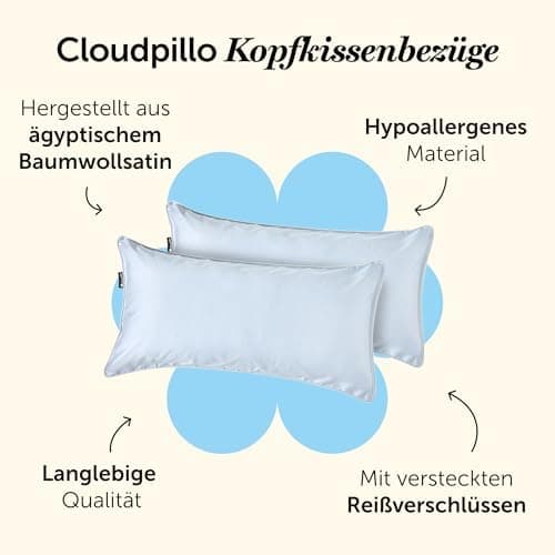 Cloudpillo Kissenbezug 40x80 cm 2er‑Pack – Premium atmungsaktive Baumwolle, ultraweich, mit Reißverschluss, antibakterie