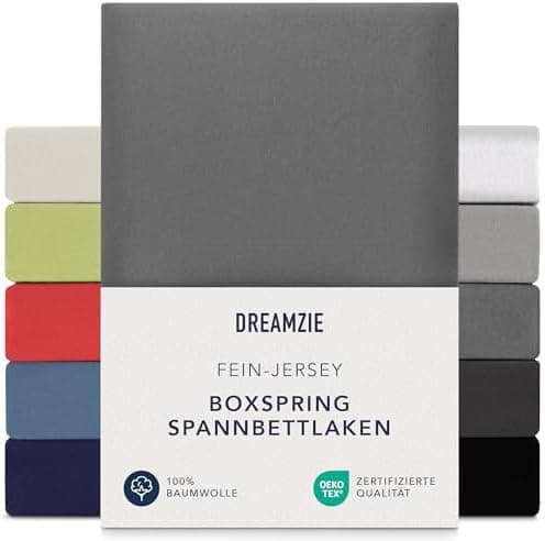 Dreamzie Topper-Spannbettlaken 180×200–200×200 cm – Jersey-Baumwolle 150 g/m², OEKO‑TEX STANDARD 100, extra niedrige Sei