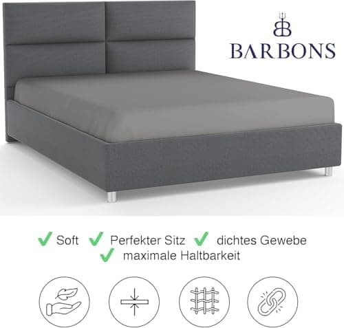 BARBONS Spannbettlaken 140x200 cm – 100% Baumwolle Jersey, für Boxspringbett & Matratzen bis 27 cm – Hellgrau