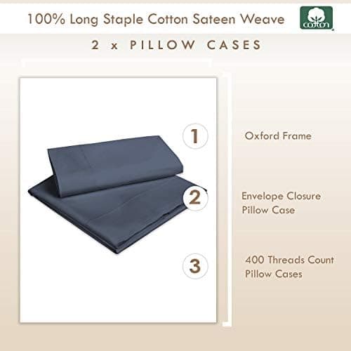 Pizuna Kissenbezüge 2er-Pack 40 x 80 cm Dunkelblau – 100% Langstapel-Baumwolle, 400 Fadenzahl