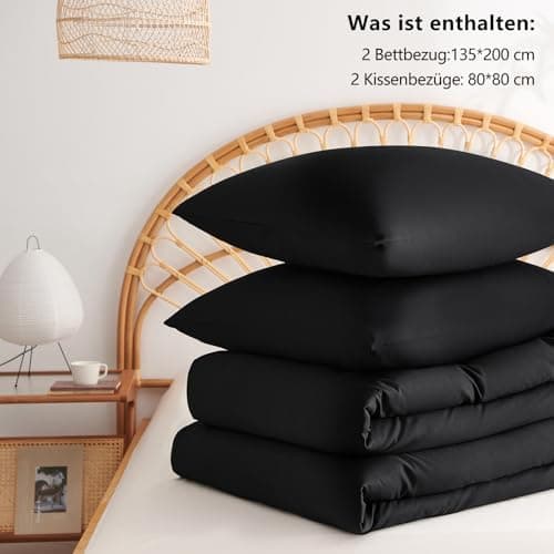 WAVVE Bettwäsche 135x200 – 4‑teiliges Mikrofaser‑Set Anthrazit (inkl. 2×80×80 cm Kissenbezüge) mit Reißverschluss, OEKO‑