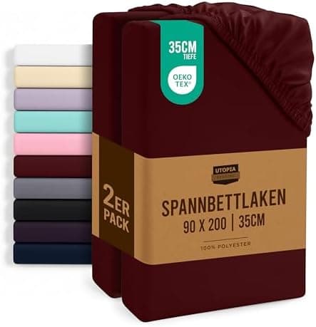 Utopia Bedding 2er-Set Spannbettlaken 140 x 200 cm – OEKO-TEX MADE IN GREEN zertifiziert – 35 cm Tiefe Tasche