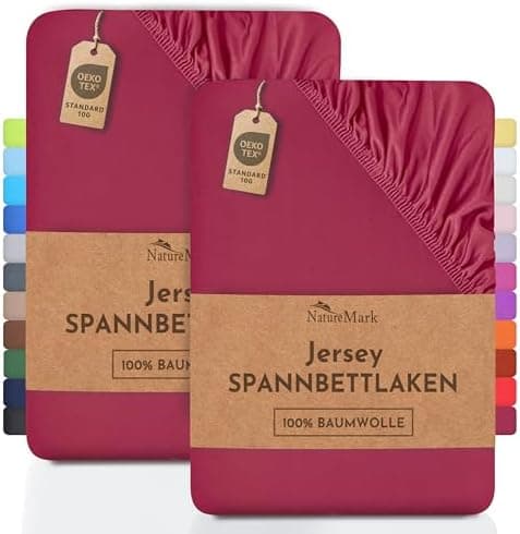 NatureMark Jersey-Spannbettlaken 2er-Pack – 100% Baumwolle, 90 x 200–100 x 200 cm, Creme/Natur