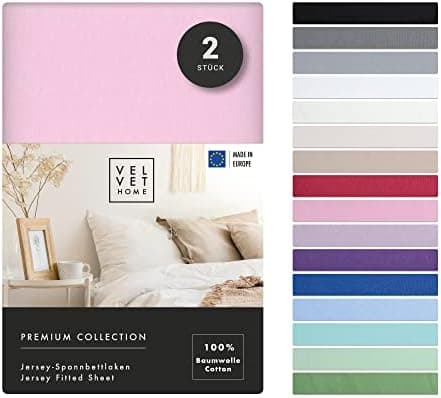VelvetHome Spannbettlaken 120 x 200 cm – 100% gekämmte Baumwolle (Jersey), passend für Matratzen bis 25 cm