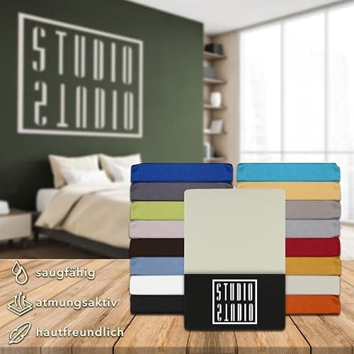STUDIO Basic Spannbettlaken 200×220 cm – Jersey aus 100% gekämmter Baumwolle, elastisch & bügelfrei, passend für Matratz