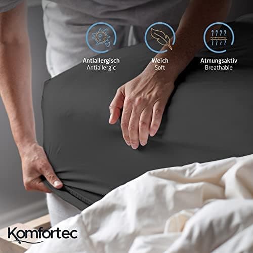 Komfortec Spannbettlaken 90x200 cm Jersey-Baumwolle – OEKO-TEX® Standard 100, Rundumgummizug für perfekte Passform, Weiß