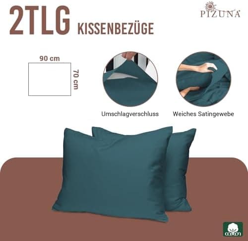 Pizuna Kissenbezüge 2er-Pack 40 x 80 cm Dunkelblau – 100% Langstapel-Baumwolle, 400 Fadenzahl