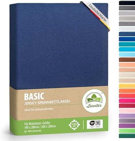 leevitex® Spannbettlaken 180x200–200x200 cm | 100% Jersey-Baumwolle | für Matratzen bis 25 cm