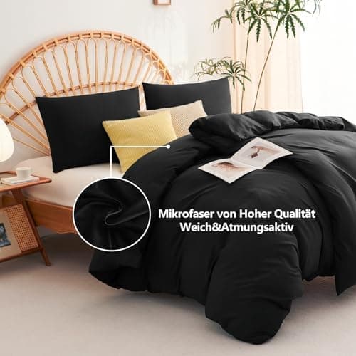 WAVVE Bettwäsche 135x200 – 4‑teiliges Mikrofaser‑Set Anthrazit (inkl. 2×80×80 cm Kissenbezüge) mit Reißverschluss, OEKO‑
