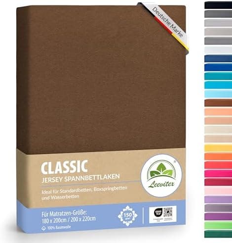 leevitex® Spannbettlaken 180x200–200x200 cm | 100% Jersey-Baumwolle | für Matratzen bis 25 cm