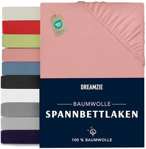 Dreamzie Spannbettlaken 90x190/200 cm – 100% Jersey‑Baumwolle, OEKO‑TEX STANDARD 100