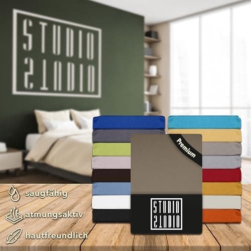 STUDIO Spannbettlaken Jersey – 97 % Baumwolle / 3 % Elastan – 120×200 / 120×220 / 130×200 / 130×220 cm, passend für Matr